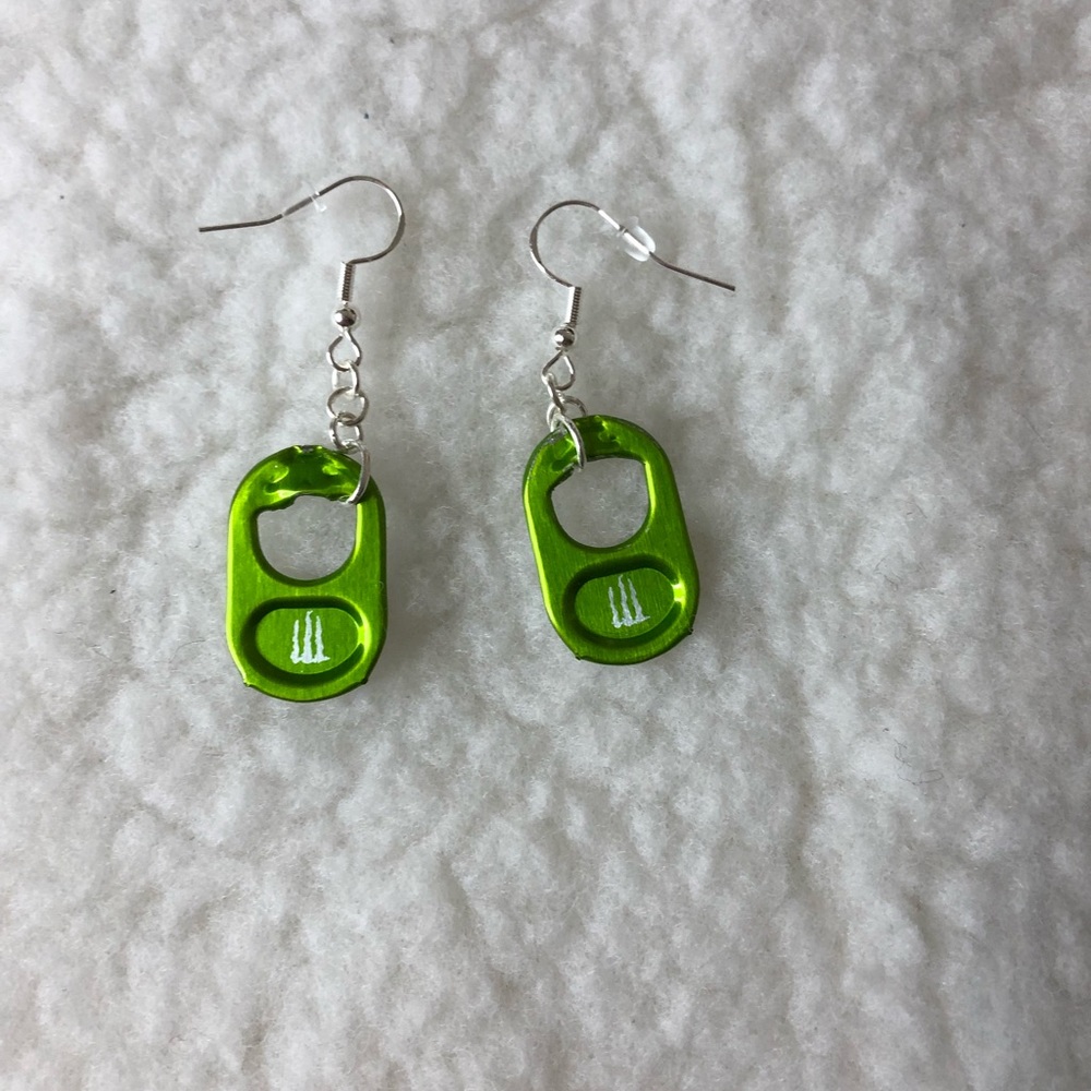 Monster tab soda tab dangle drop earrings green monster tabs